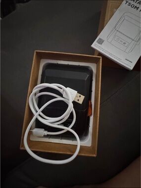 Portable Thermal Receipt Printer in Black with White USB Cable
